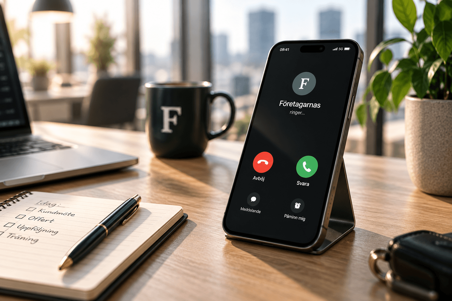Mobiltelefon med inkommande företagssamtal